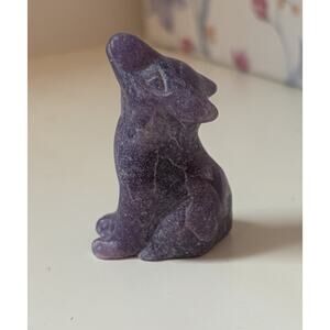 Lepidolite Crystal Wolf Carving